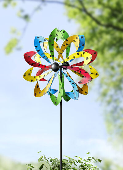 Doppel-Windrad aus Metall mit Erdspieß 