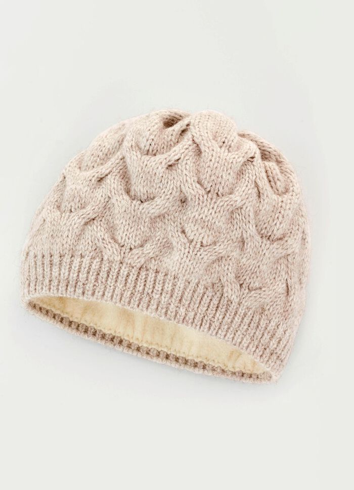 Warme Damen-M&uuml;tze, mit angesagtem Zopfmuster SAND