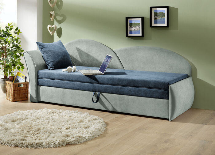 Schlafsofa mit Bettkasten und 1 Dekokissen GRÜN-MINT