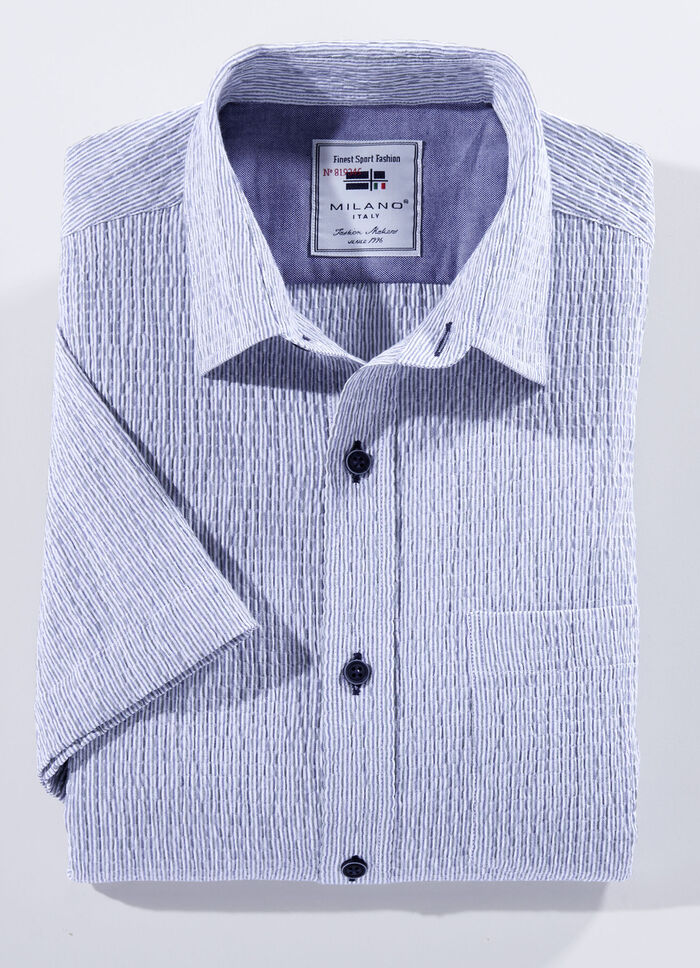 Seersucker Hemd von "Milano Italy" in 3 Farben OLIV-BLAU GESTREIFT