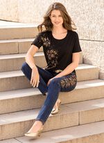 Edel-Jeans mit handbemalten, floralen Motiven 