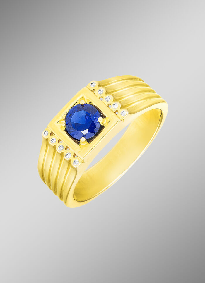Herrenring mit echt Safir und synthetische Zirkonia 