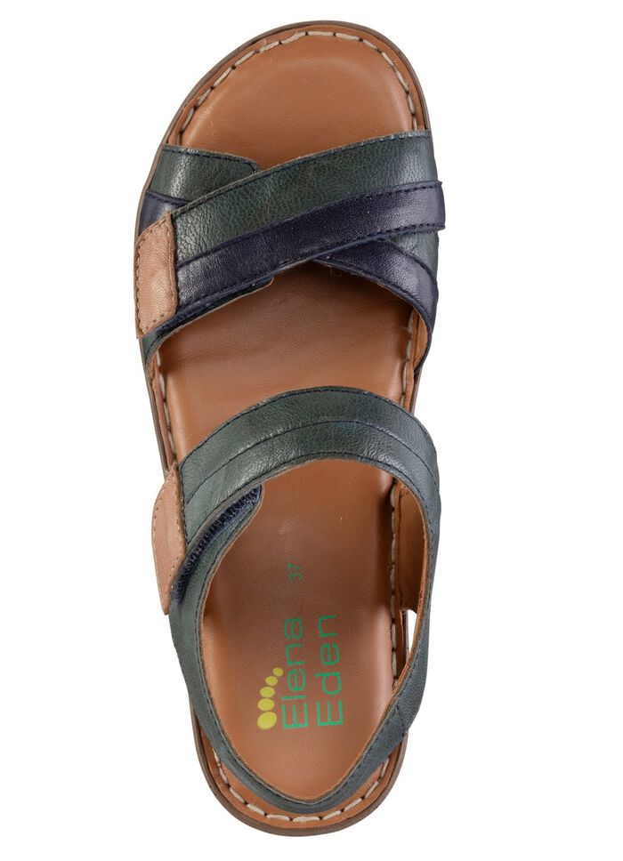 ELENA EDEN Sandale aus Nappaleder mit Kontrastbes&auml;tzen PETROL-BLAU