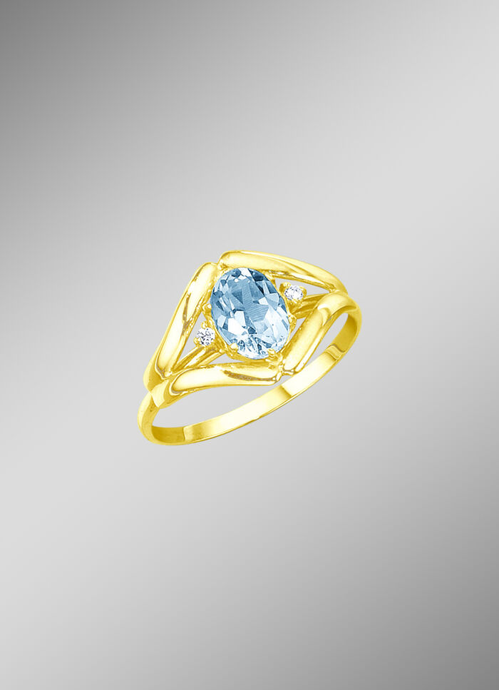 Damenring mit echt Blautopas und synth. Zirkonia 