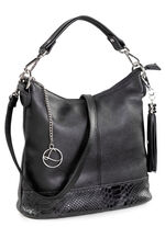 Laurina Kalbleder-Tasche mit reptilgepr&auml;gtem Besatz SCHWARZ