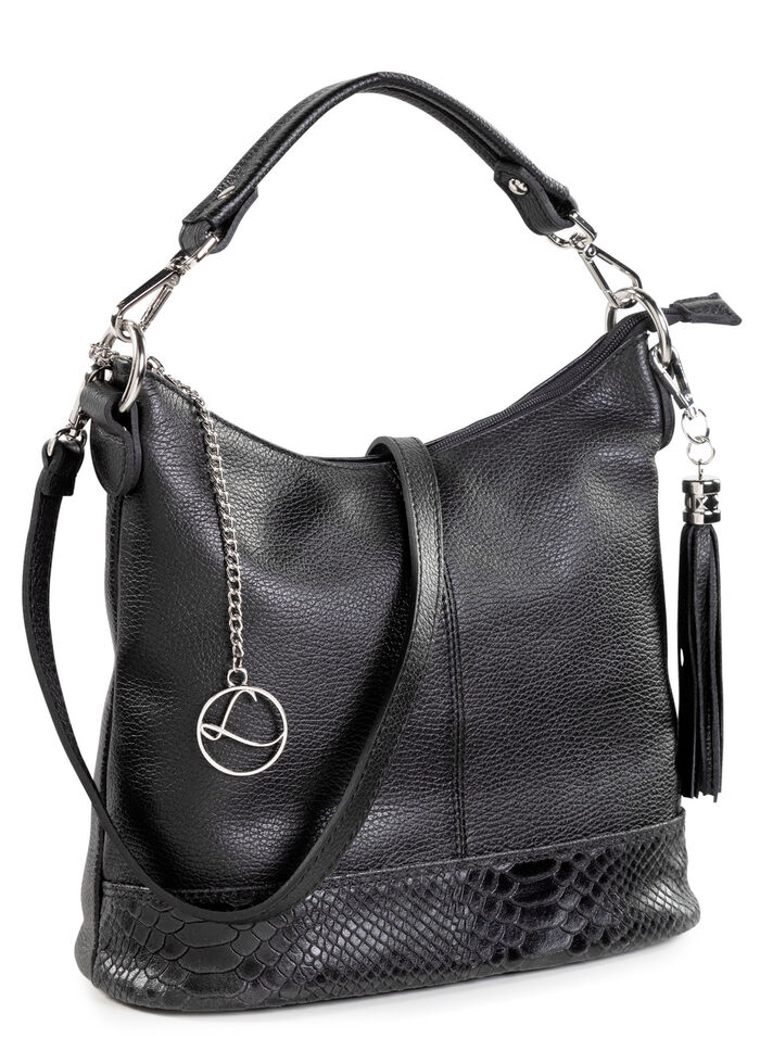 Laurina Kalbleder-Tasche mit reptilgepr&auml;gtem Besatz SCHWARZ