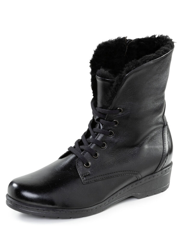 ELENA EDEN Schn&uuml;r-Stiefelette mit umschlagbarem Lammfellkragen SCHWARZ