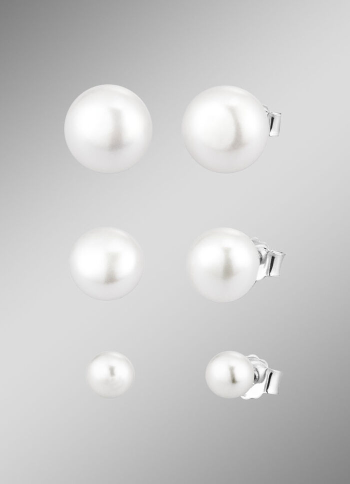 Tolles Ohrstecker-Set mit Süßwasser-Zuchtperlen, 3 Paar 