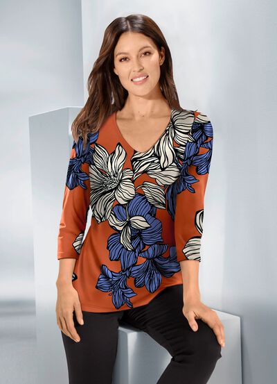 Shirt mit abgerundetem V-Ausschnitt 