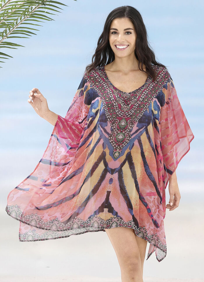 Laurina Tunika mit Schmucksteinchen, leicht transparent 