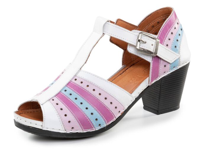 Gemini, modische Damen-Sandaletten, Weite G, mit Gummizug WEISS-BUNT