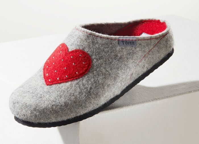 Hausschuh mit Obermaterial aus Wollfilz HELLGRAU