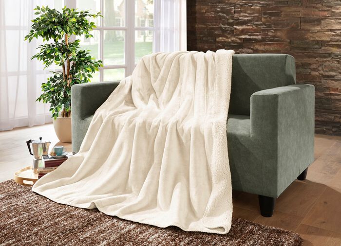 Superkuschelige Wohndecke in Teddyfleece-Qualit&auml;t CREME