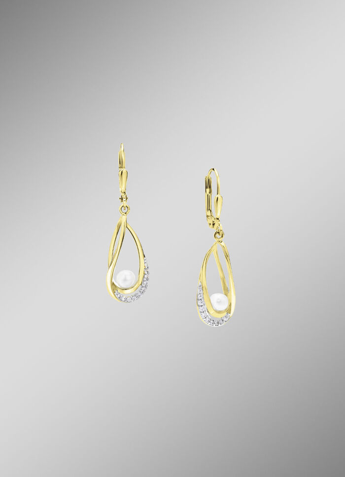 Ohrringe mit Süßwasser-Zuchtperlen und synth. Zirkonia 