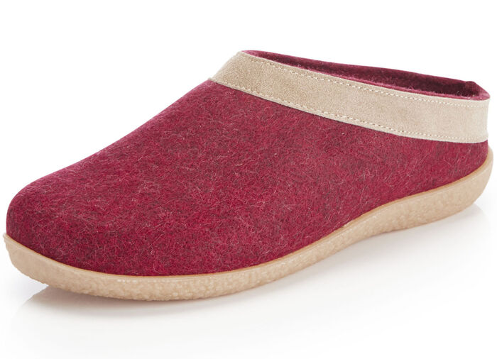 Laurina Wollfilz-Pantoffel mit Velours-Besatz GRANATROT