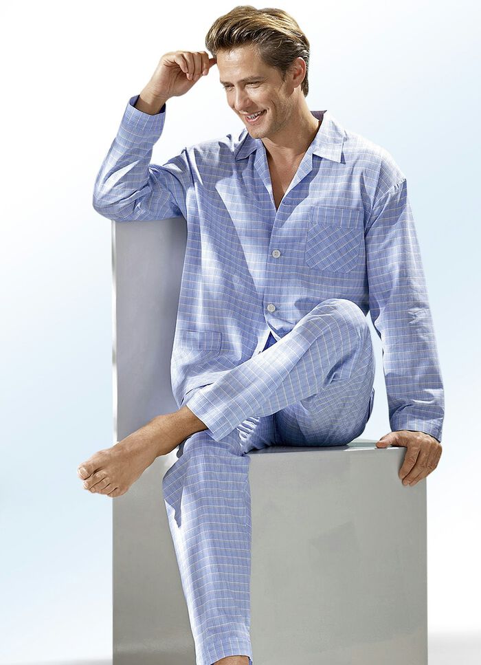 Schlafanzug, durchgeknöpft, gewebt BLEU KARIERT