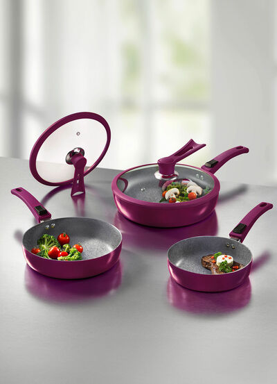 Profi-Pfannen-Set, 7-teilig, mit innovativen Standdeckeln 