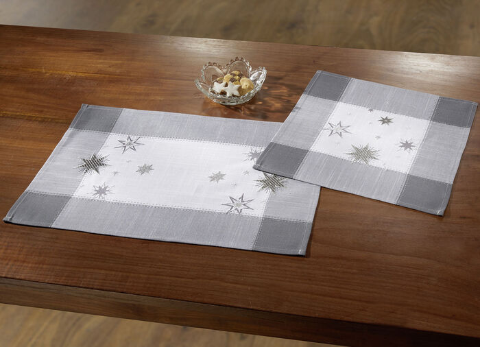 Tisch- und Raumdekoration mit Sternendessin GRAU-SILBER