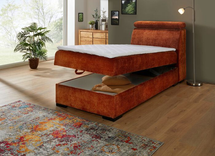 Boxspringbett auf hochwertigem Echtholzgestell TERRAKOTTA