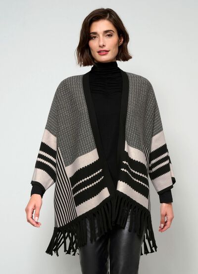 Poncho-Strickjacke in Jacquard-Dessin 