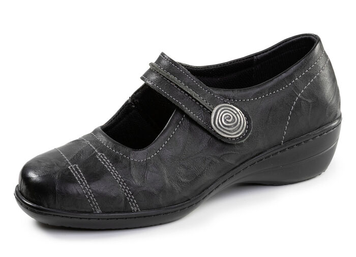 ELENA EDEN, bequeme Damen-Spangenschuhe, Weite H, mit herausnehmbarem Fußbett SCHWARZ