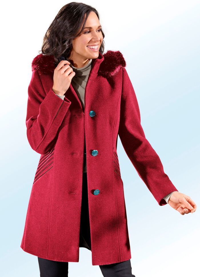 Longjacke in 2 Farben mit kontrastfarbenem Zierstepp an den Schubtaschen KARMINROT