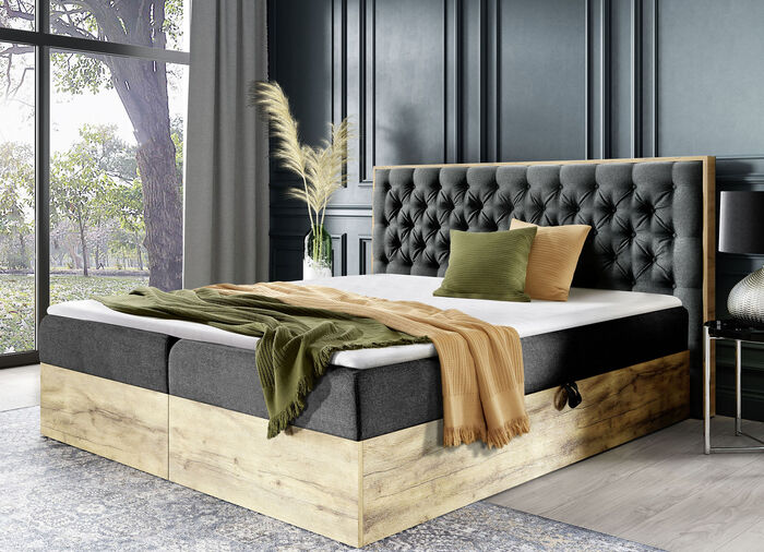 Boxspringbett mit Bettkasten und Topper ANTHRAZIT