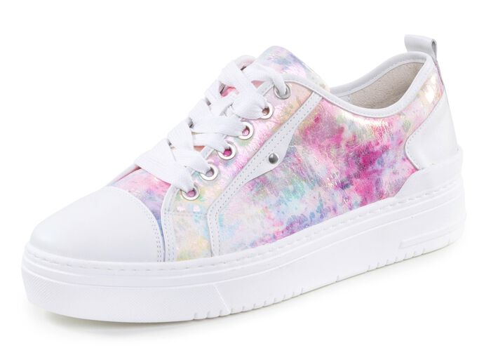Waldl&auml;ufer Schn&uuml;r-Sneaker mit verspieltem Druck WEISS-MULTICOLOR