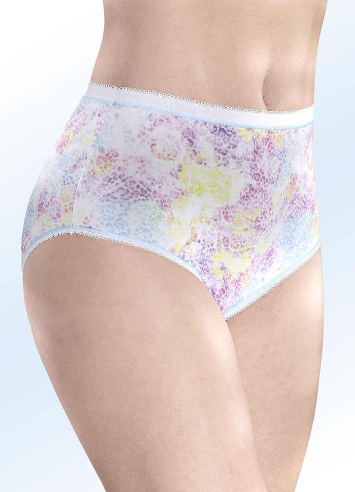 Dreierpack Slips mit elastischen Abschl&uuml;ssen WEISS-BUNT