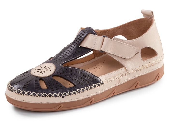 ELENA EDEN, sommerliche Damen-Slipper, Weite H, mit herausnehmbarem Fußbett SCHWARZ-BEIGE