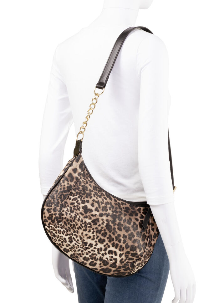 Tasche, Damen, mit verstellbarem Umhängeriemen mit Ketten-Detail BRAUN-SCHWARZ