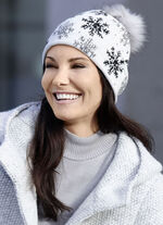 Trendige Damen-Mütze, mit Schneeflocken-Dessin WEISS