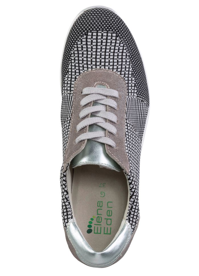 ELENA EDEN Schn&uuml;rschuh mit Leder-Bes&auml;tzen SCHWARZ-WEISS-TAUPE