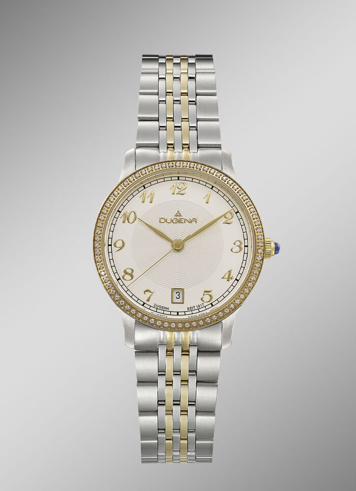 Dugena-Quartz-Damenuhr mit Edelstahlbandgehäuse 