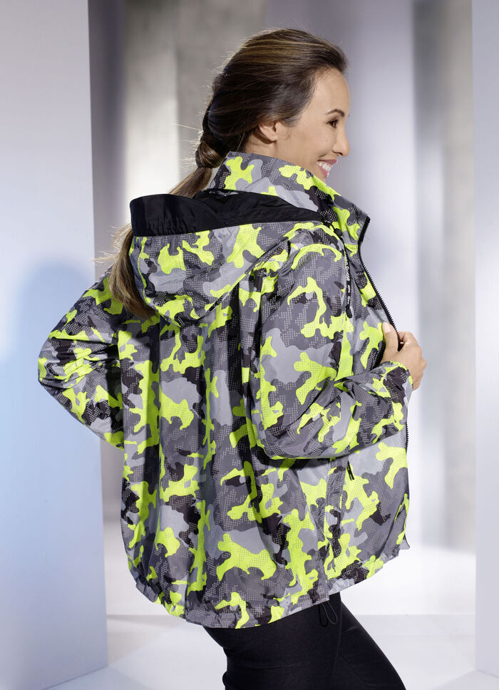 Funktions-Wendejacke mit im Kragen integrierter Kapuze 