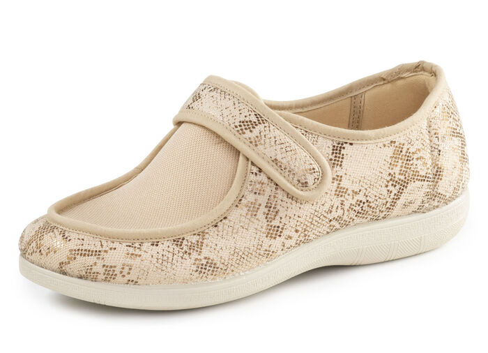 ELENA EDEN Hausschuh aus teilweise glänzend bedrucktem Textilmaterial BEIGE