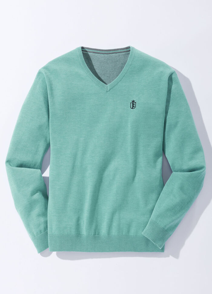 Modischer V-Pullover in 6 Farben T&Uuml;RKIS MELIERT