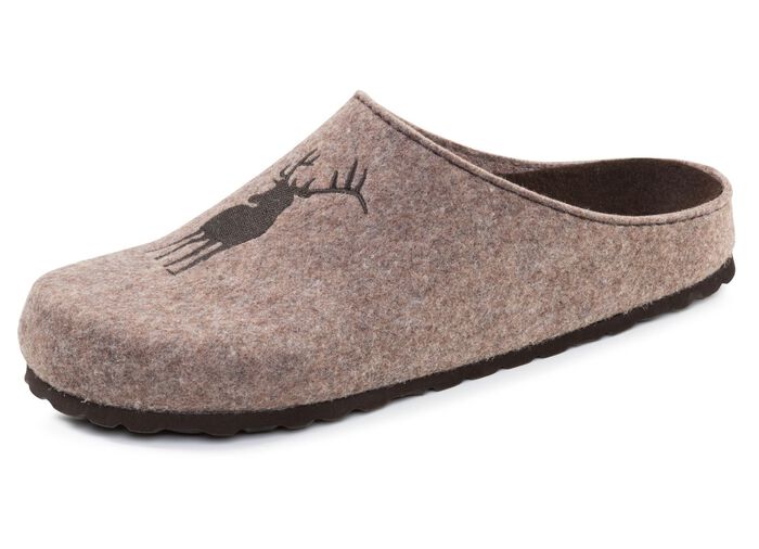 GINO GALANTE, trendige Herren-Hausschuhe, Weite H, mit Hirsch-Stickerei SAND