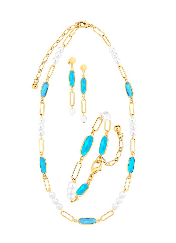 Schmuckset, 3-teilig, aus Messing mit Kristallsteinen 