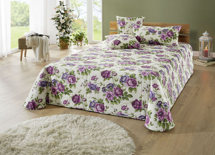 Tagesdecke mit Karosteppung und Kissenbez&uuml;ge LILA