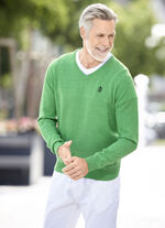 Modischer V-Pullover in 6 Farben GRÜN MELIERT