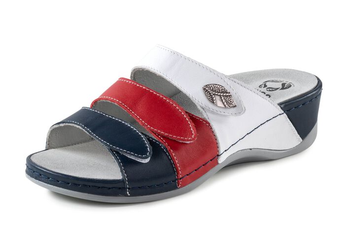 Mubb Pantolette aus Nappaleder mit Metallschmuck BLAU-ROT-WEISS