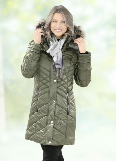 Longjacke mit abnehmbarem Kunstpelz-Besatz 