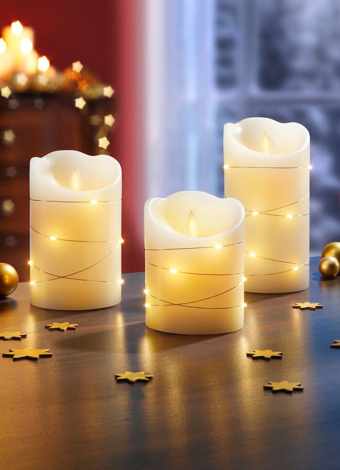 LED-Echtwachskerzen, 3er-Set, mit Flackereffekt 