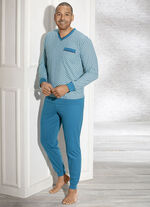 Schlafanzug mit V-Ausschnitt, Brusttasche und B&uuml;ndchenabschl&uuml;ssen 