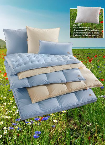 Erstklassige Daunendecken-&bdquo;Sonderserie blau & creme&ldquo; aus dem Schwarzwald 