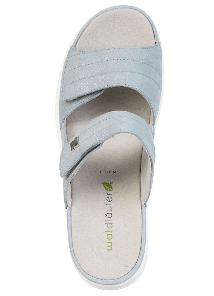 Waldläufer, bequeme Damen-Pantoletten, Weite H, mit herausnehmbarem Fußbett BLEU