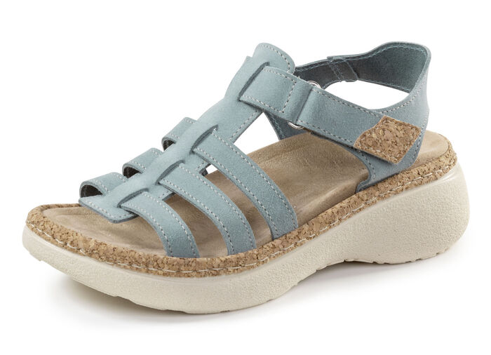 Stegspangen-Sandale mit Kork-Besätzen BLEU