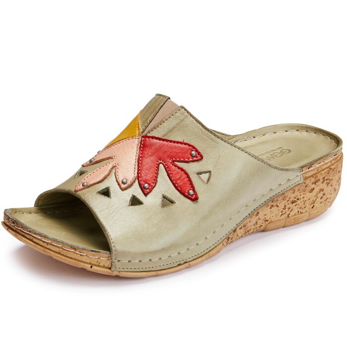 Gemini Pantolette aus schattiertem Rind-Nappaleder OLIV