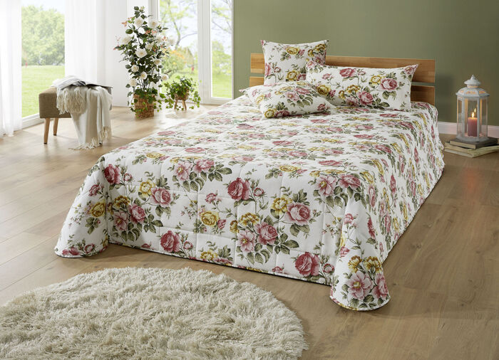 Tagesdecke mit Karosteppung und Kissenbezüge GELB